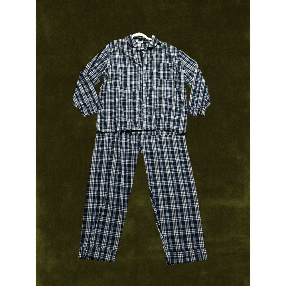 Bill Blass Mens Pajama Set Navy White Plaid Long Sleeve Button Down XL Sleepwear - Picture 1 of 12